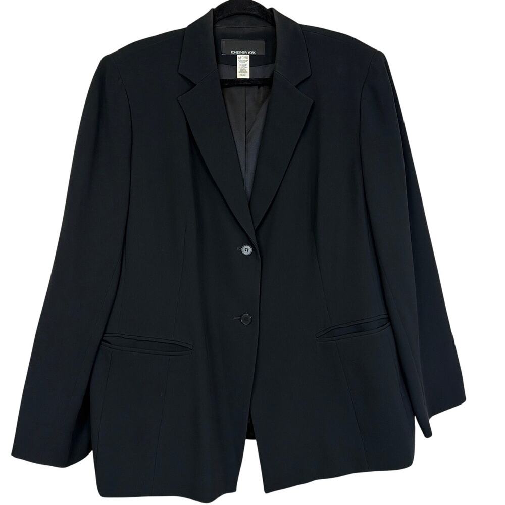 Vintage Jones New York 16W Black 2-Button Double Pocket Long Sleeve Blazer